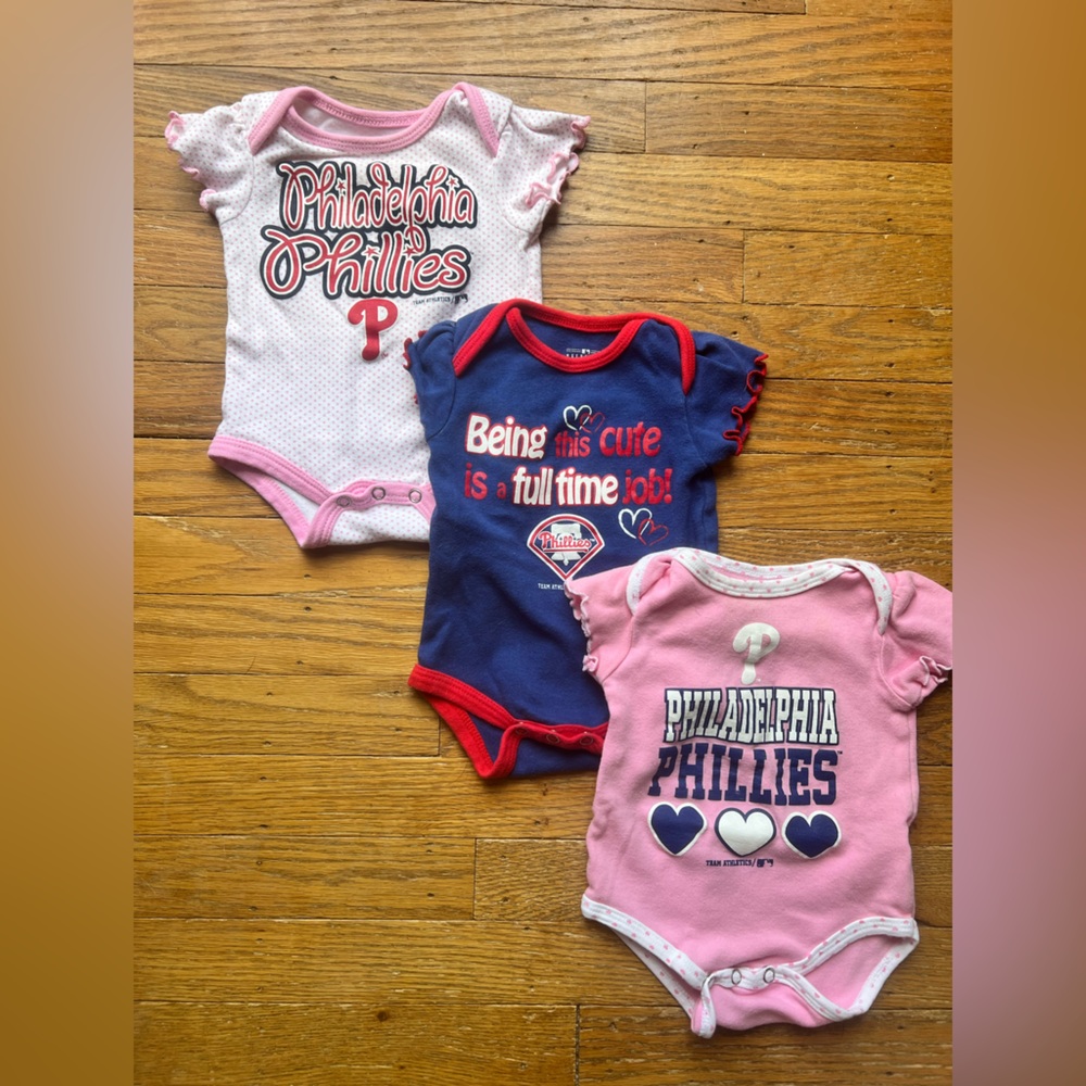 Philadelphia Pies Baby Girl 0-3m Pink, Navy & White Baby Onesie Set of 3